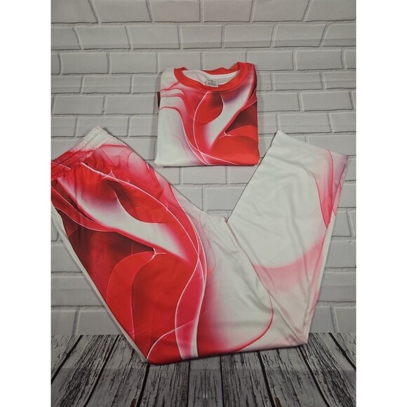 Men's Size Medium 2pc White red Swirl Graphic long Sleeve with pants outfit New - Picture 2 of 11